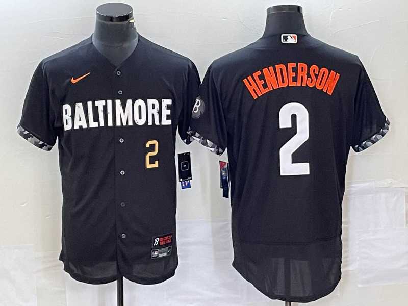 Men%27s Baltimore Orioles #2 Gunnar Henderson Number Black 2023 City Connect Flex Base Stitched Jersey